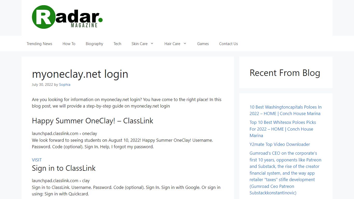 myoneclay.net login - Radar Magazine